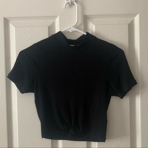 Black Mock Neck Crop Top